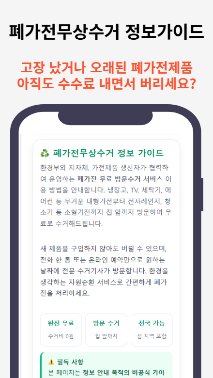폐가전무상수거 정보 가이드의 주요 내용과 신청 방법을 안내하는 썸네일 이미지